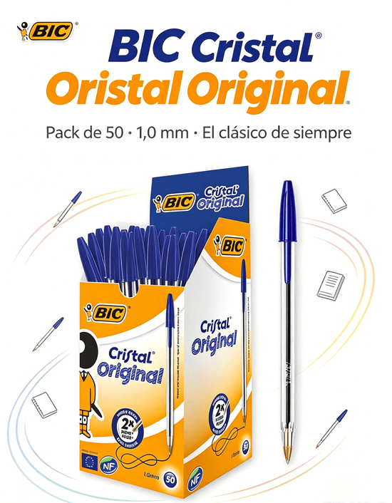 BIC Cristal Original pack de 50 bolígrafos azules con punta de 1,0 mm