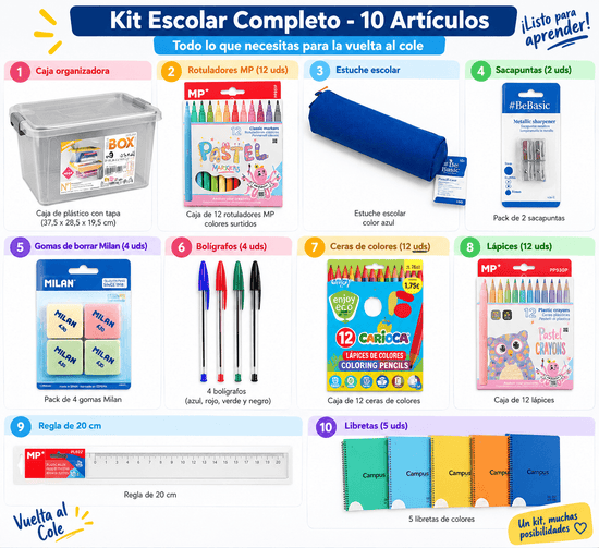 Kit Escolar Completo 10 Artículos | MUNDISHOP
