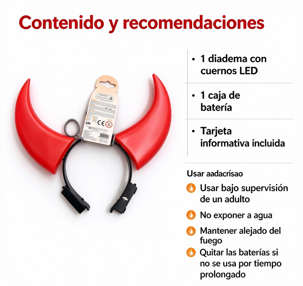 Diadema Cuernos LED Rojos