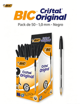 BIC Cristal Original pack de 50 bolígrafos negros con punta de 1,0 mm