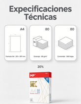 Especificaciones técnicas del papel A4 Premium 80 g/m² - 500 hojas de MP.