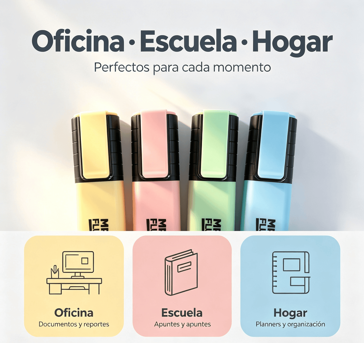 Subrayadores pastel pack de 4 MP en colores fluorescentes, ideales para oficina, escuela y hogar.